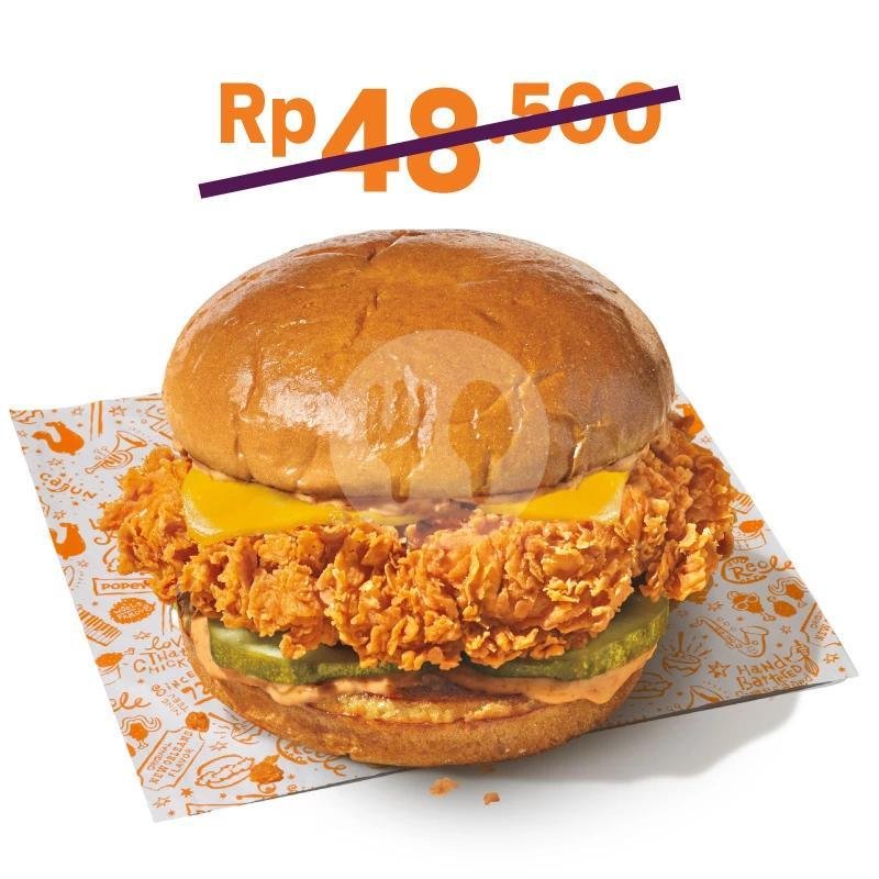 Poppin Spicy Chicken Cheese Sandwich menu Popeyes Chicken, Lenteng Agung