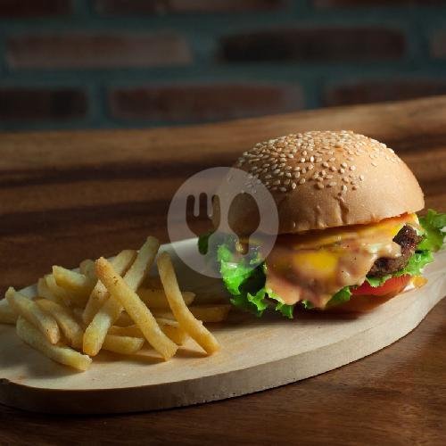 BEEF BURGER WITH FRENCH FRIES menu Akanama
