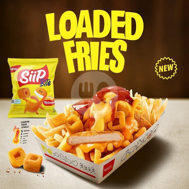 Loaded Fries Richeese Factory Nugget menu Richeese Factory, Transmart Padang